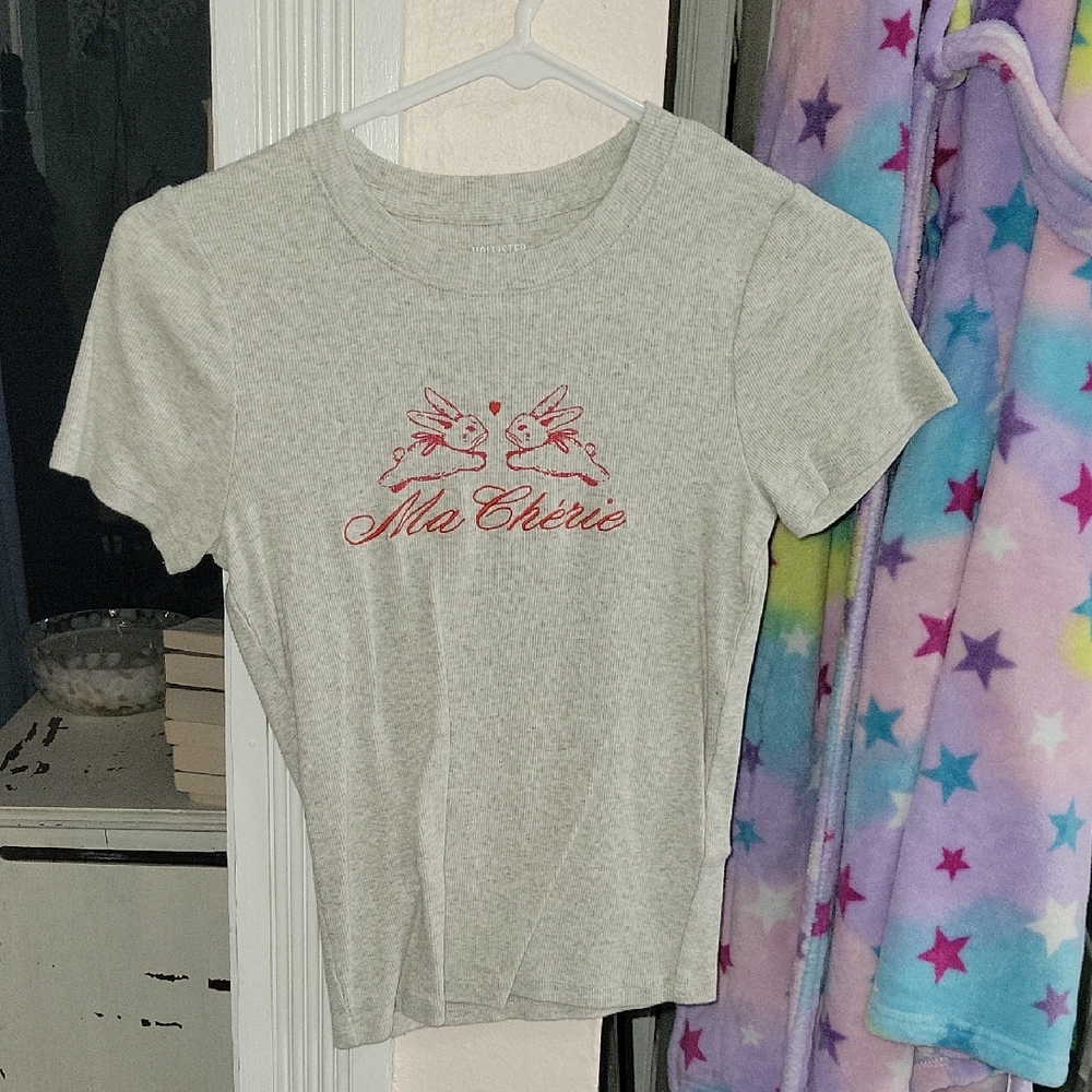 Hollister Heather Gray Graphic Baby Tee, Medium